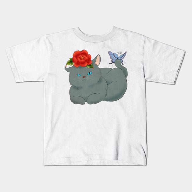 Minhwa: Cat and Butterfly B Type Kids T-Shirt by koreanfolkpaint